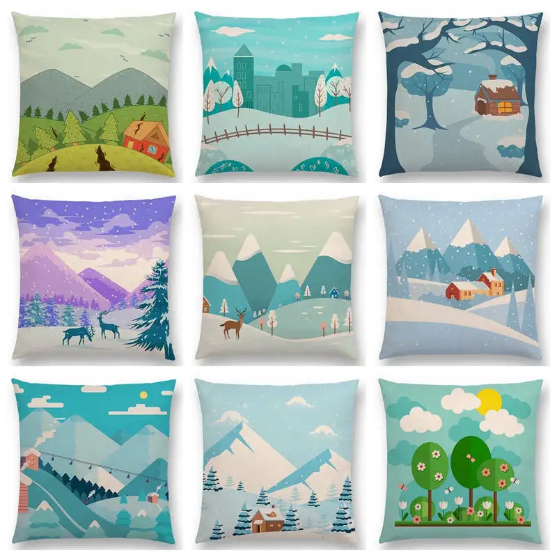 

Nature Field Wild Mountain River Forest Season Spring Winter Snow Cushion Cover