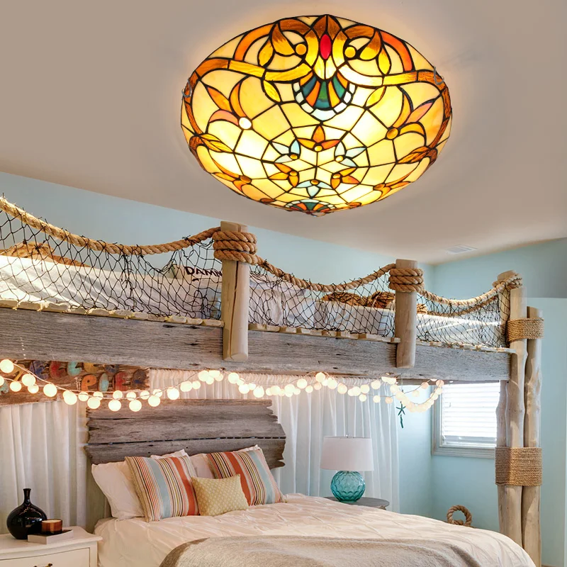 Европейский барочный витражный Светильник Тиффани пасторальный круглый