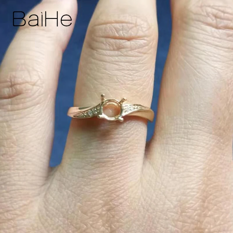 

BAIHE Fine Jewelry Solid 10k Yellow Gold Natural Diamonds 5mm Round Semi Mount Ring Valentine's Day Trendy Fine Jewelry Gift