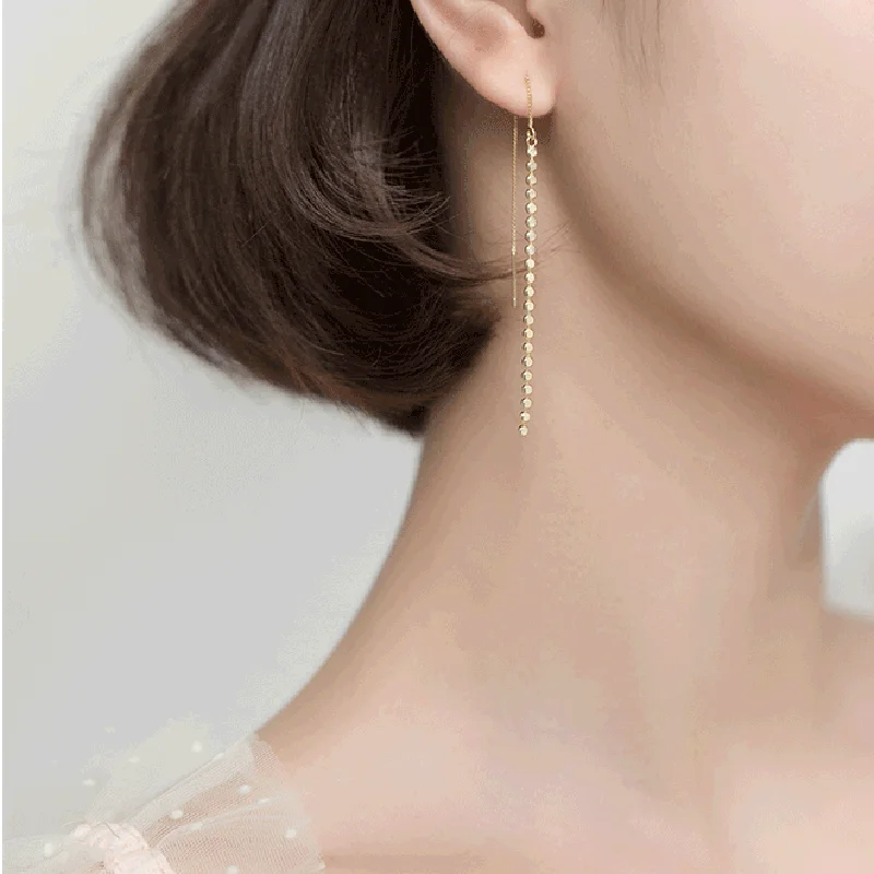 

INZATT Real 925 Sterling Silver Long Chain Tassel Drop Earrings For Fashion Women Party Fine Jewelry Cute Accessories Gift