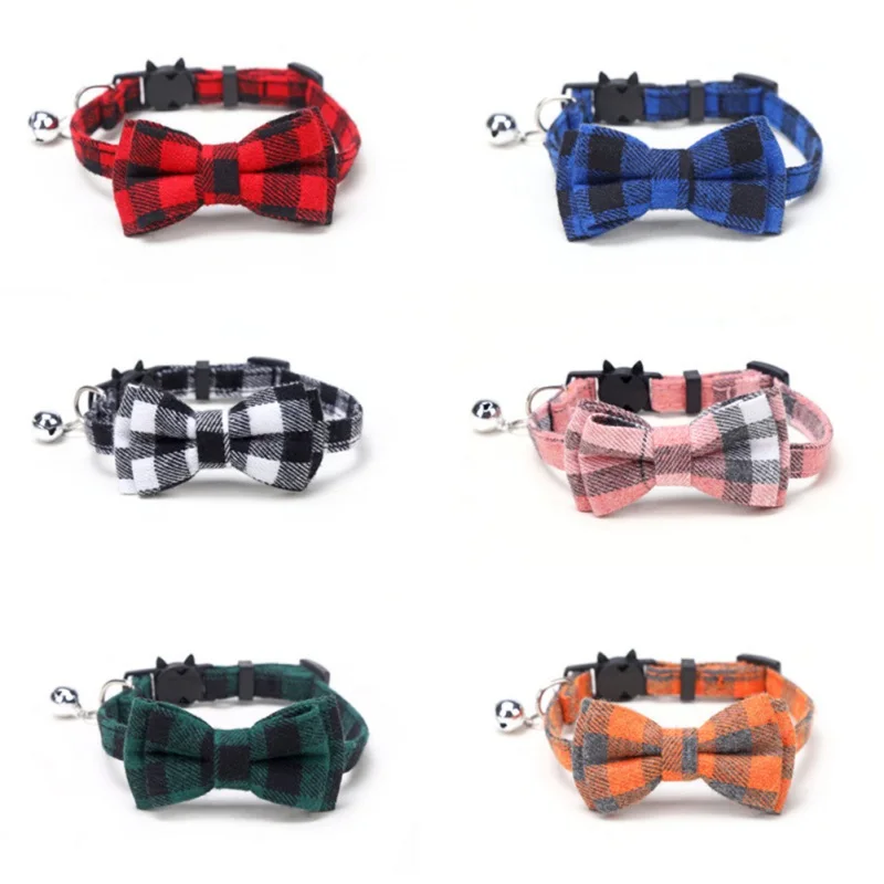 

Puppy Pet Dog Cat Collar Necklace Plaid Grid Cat Bowtie Collar Cotton Striped Bowknot Necklace Bulldog Chihuahua Bow Tie