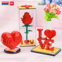 new diy mini balody lover series block set red heart rose love word model building brick toy for couple valentine day toys gift