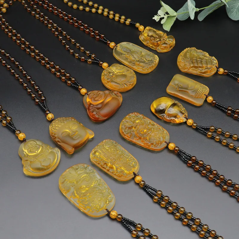 

2021 New Chinese Culture Mythological Figure Buddhist Culture Necklace Pendant Resin Men and Women Necklace Good Luck Necklace