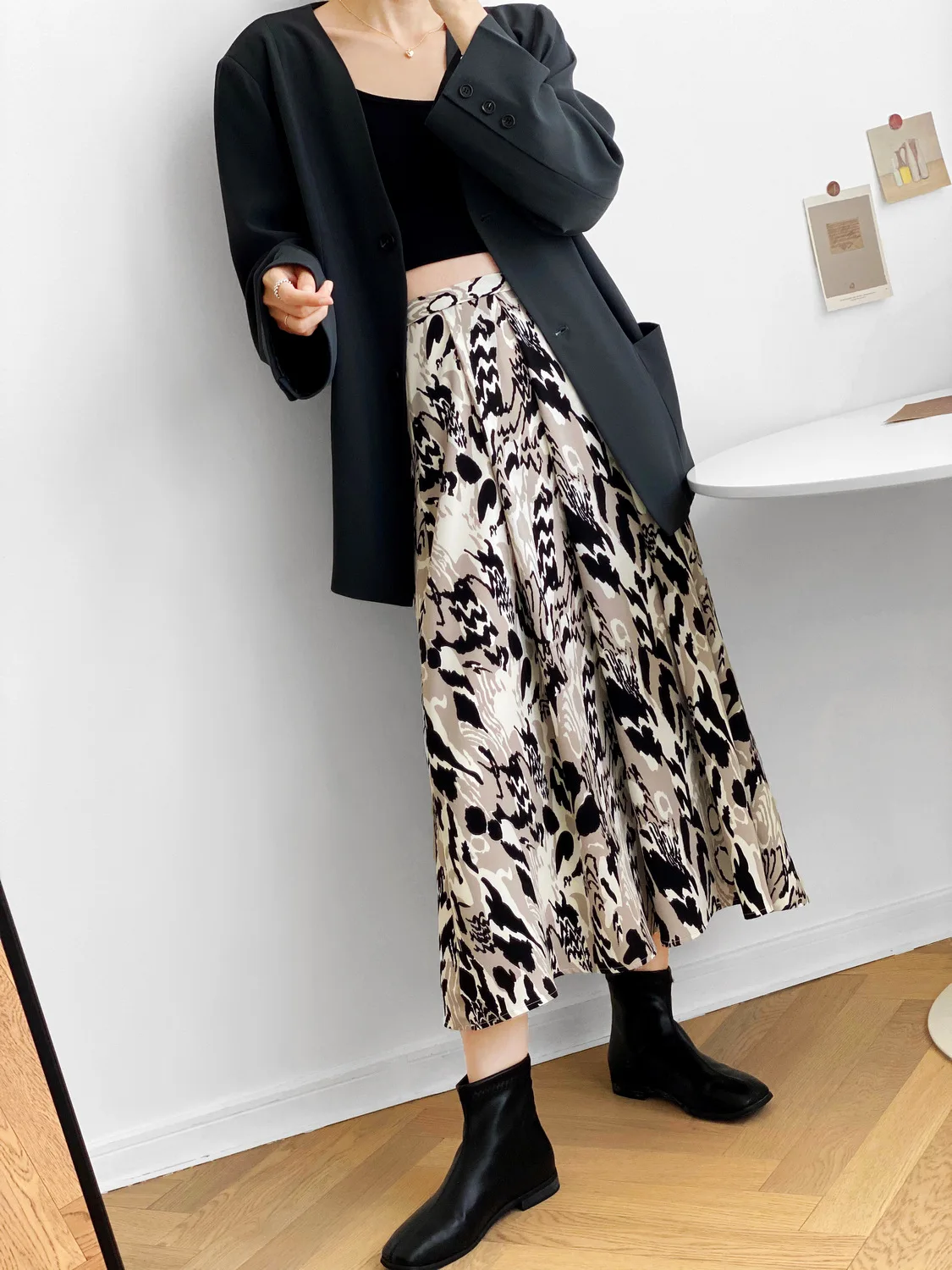 Женская длинная юбка на молнии элегантная с высокой талией и леопардовым принтом