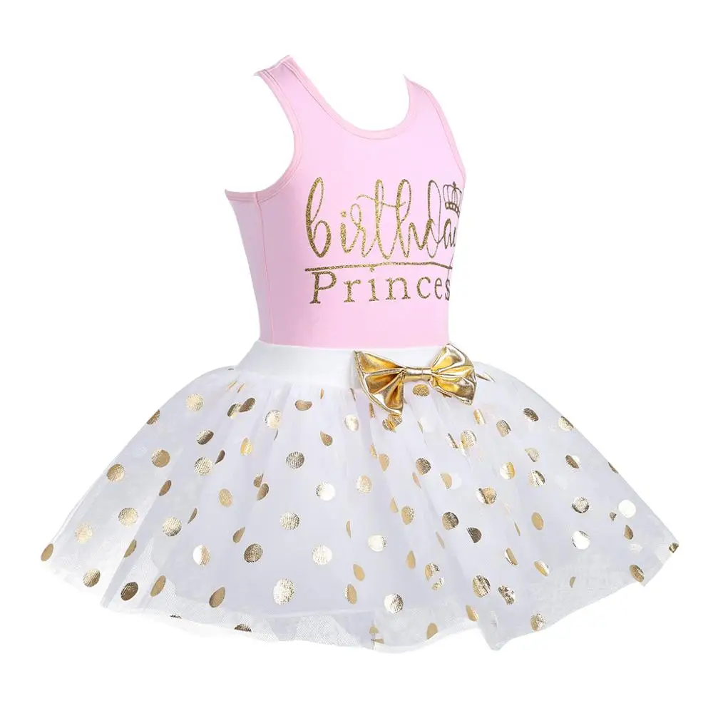 Infant Baby Girls Birthday Princess Outfit Set Sleeveless Tanks Cotton Top with Golden Polka Dot Tulle Tutu |