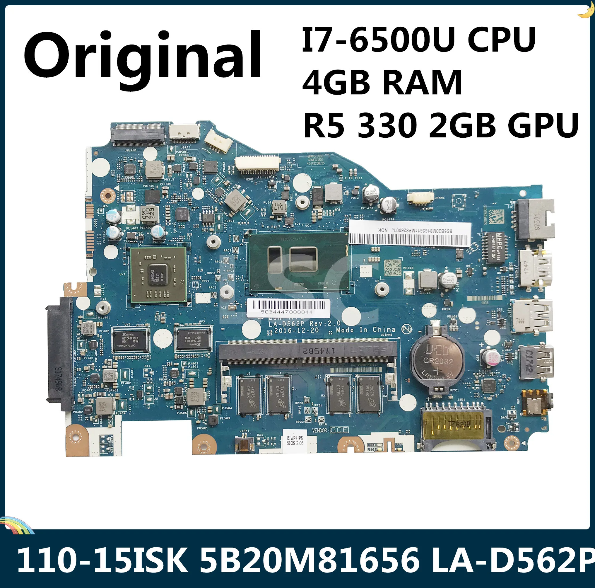 Материнская плата LSC для Lenovo 110 15ISK материнская ноутбука 5B20M81656 ЦП на 4 ГБ ОЗУ R5 330 2