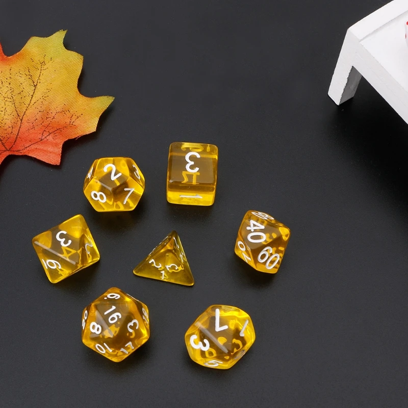 

7Pcs Clear Polyhedral Game Dice For Dragon Pathfinder D20 D12 2xD10 D8 D6 D4