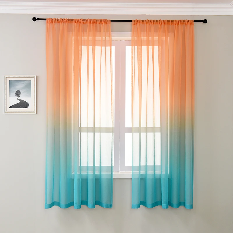 

2020 Modern Sheer Curtains for Living Room Bedroom Solid Voile Curtain Simple Tulle Gradient Color Gauze Window Treatment