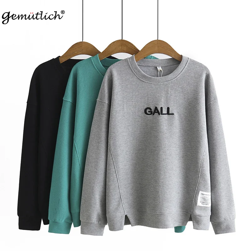 

GEMUTLICH Plus Size Women O-Neck Collar Hoodies Casual Over Size Loose Simple Split Sweatshirt 2022 Spring Pullover Top New