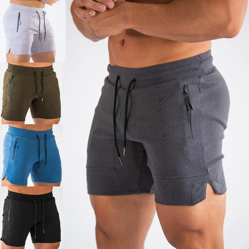 

Short Pants Men Fitness Shorts 2021 Summer Gyms Bodybuilding Mens Clothing Casual Drawstring Zipper Pocket Short Trousers