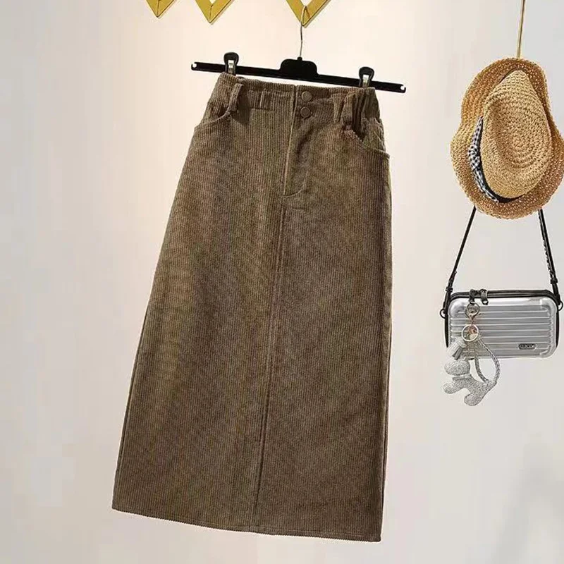 Женская Вельветовая юбка-карандаш с высокой талией разрезом винтажная