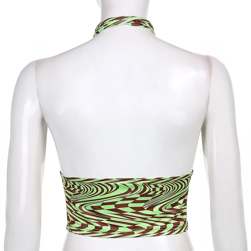 

IAMHOTTY Paisley Print y2k Vintage Halter Crop Top Women Sexy Hollow Out Skinny Backless Camis Beach Vacation Summer Corset Tees