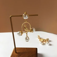 1 pair vintage acrylic drop earrings gold color metal white birdcage bird imitation pearl women elegant earrings party jewelry