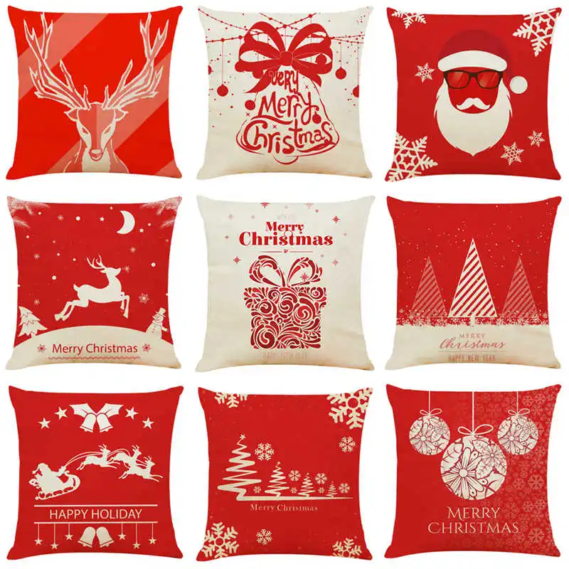 

Elk Santa Claus pillow sofa cushion Christmas cotton linen pillow case