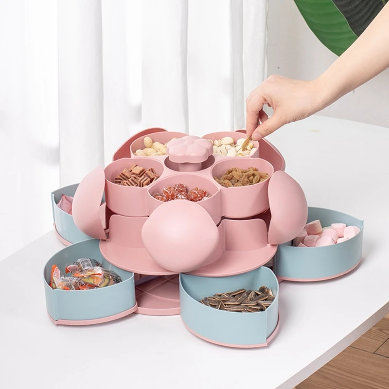 

Двухслойная вращающаяся коробка с лепестками, поднос для конфет, орехов, органайзер, чехол для свадебной вечеринки, коробка для хранения ед...