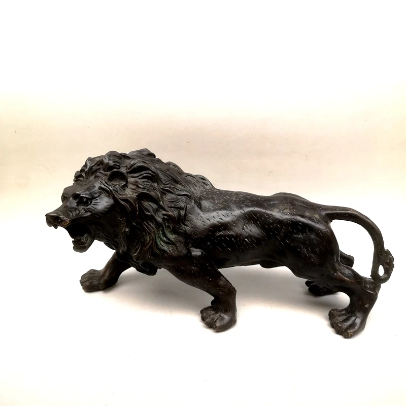 

YIZHU CULTUER ART Collection Old Chinese Bronze Carvings Force Lion Statue Family Decoration Gift L12 inch
