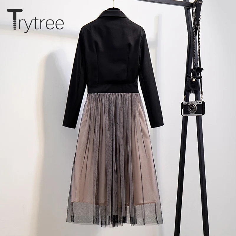Весенне-осеннее женское платье Trytree повседневный костюм куртка лоскутный