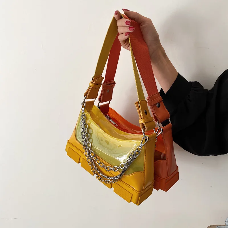 

Top Quality Luxury Brand 2021 New Transparent Jelly Bag Fashion Simple One Shoulder Messenger Chain Underarm Bag Petit Sac Femme