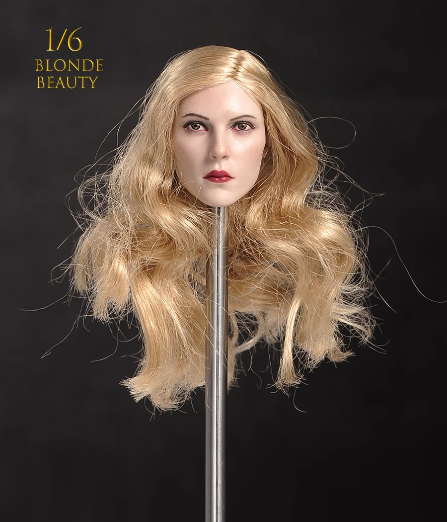 

In Stock 1/6 Blond Beauty Girl Head Sculpt Long Curly hair Girl Head Carving Model Fit Female Soldier Action Figure Body