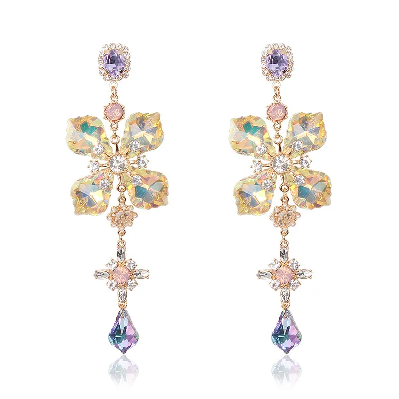 

Pink and tender earrings four petals laser crystal exaggerated cute earrings retro purple drop earrings