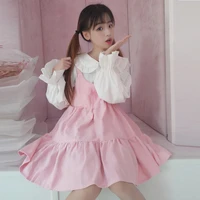 women peter pan collar lolita dress sweet cute kawaii girls op princess maid vintage ruffles skirt girls puff sleeve dress pink