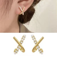 design sense korean exquisite and small cross shaped pearl earrings fashion girls unusual accessories luxury jewelry for woman