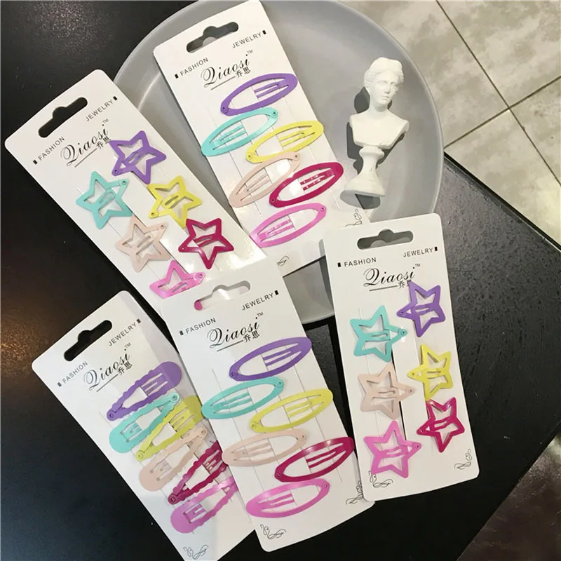 

YVLAH 6Pc/Set Girl Hairpin Heart Pink Candy Paint BB Clip Cute Love Five-pointed Star Hairpin