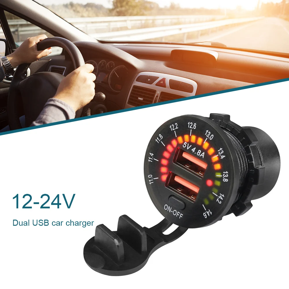 

Автомобильное зарядное устройство с двумя USB-портами, 12 В, 24 В