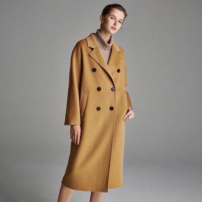 

SHZQ Classic Camel Wool Coat Women's 2021 Autumn and Winter New Double-sided Wool Coat Women's Medium and Long Woolen Winter Coa