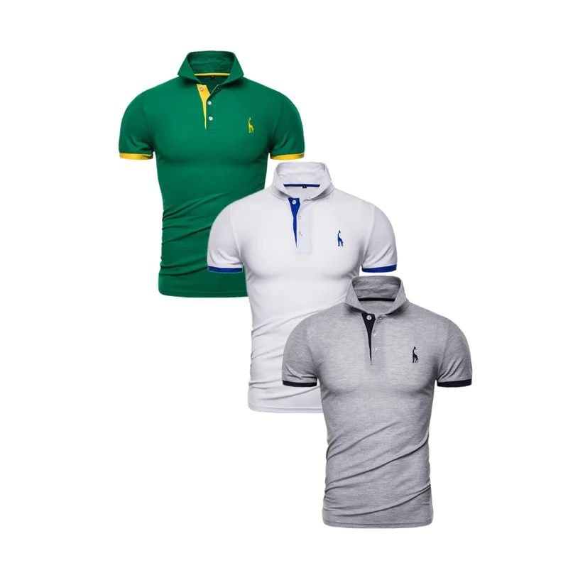 T02-3pcs-8 Modis, брендовая одежда, 3 шт., 65% хлопок, футболка для мужчин, одноцветная, облегающая, короткий рукав, с вышивкой жирафа, футболки для мужчин, pologiraf - Цвет: T02-3pcs-8