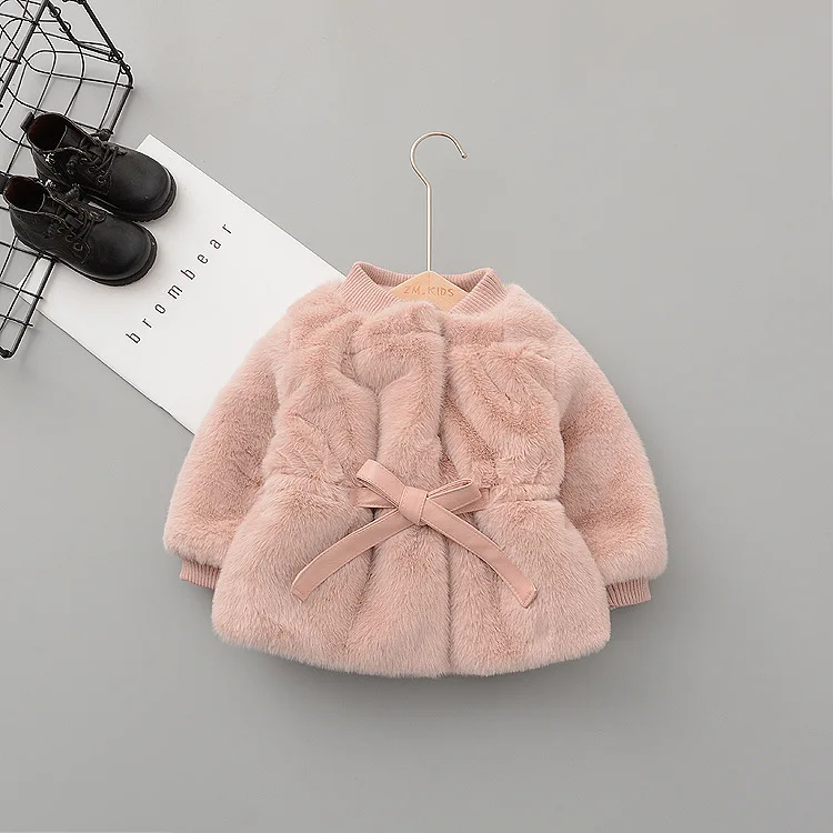 

winter baby girls outfit sweet bowknot aristocratic wind mink coat child girl princess wool cardigan fluffy coat