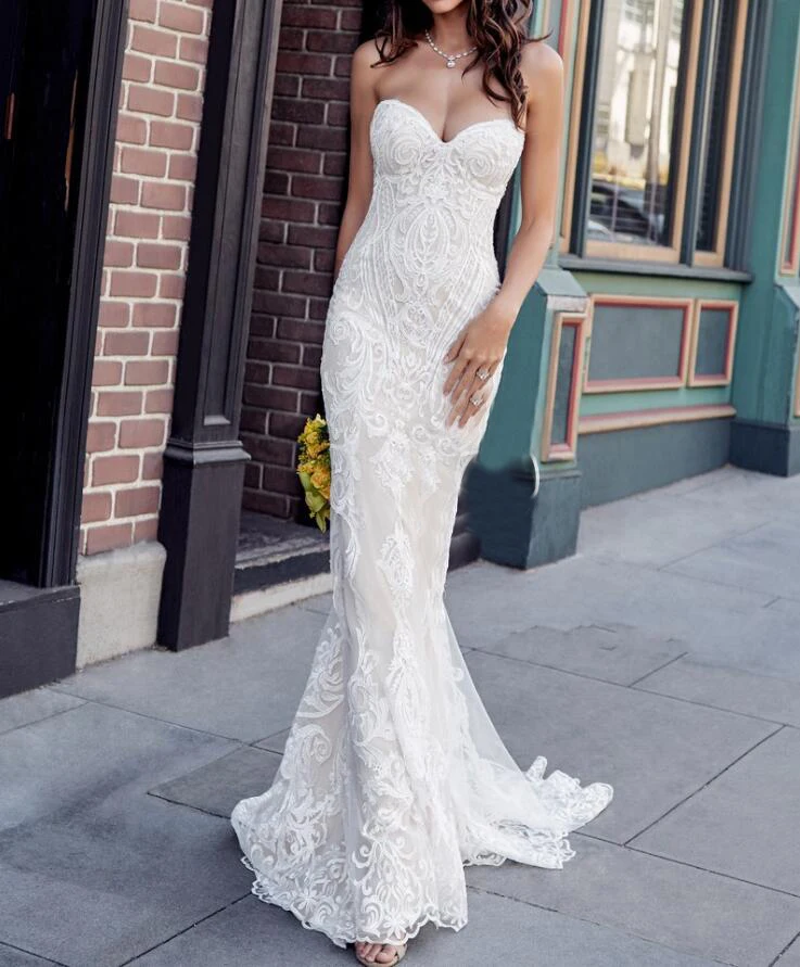 

Sweetheart Vintage Mermaid Wedding Dress with Unique Lace Appliques Bridal Dress 2020 New Hot Sale Elegant Wedding Gowns