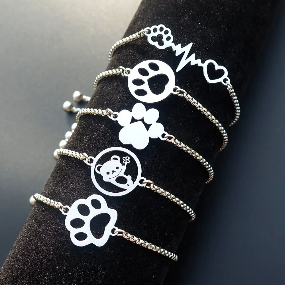

Stainless Steel Bear Paw Bracelet Animal Wristband Adjustable Length Men Boys Women Girls Fashion Jewelry Gift