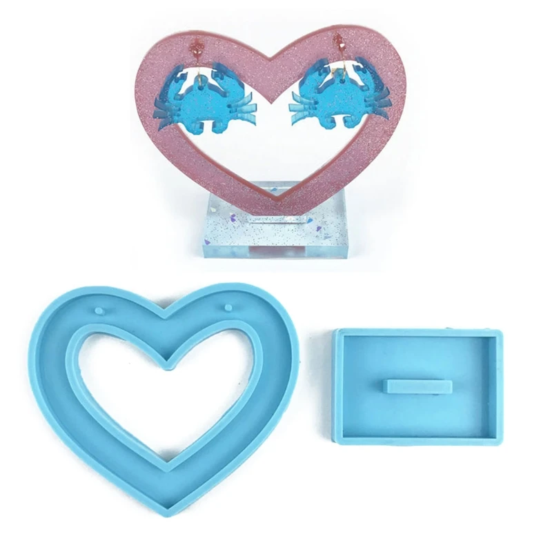 

Love Heart Earrings Display Stand Epoxy Resin Mold Ear Dangles Showing Rack Silicone Mould DIY Crafts Jewelry Organizer Tool