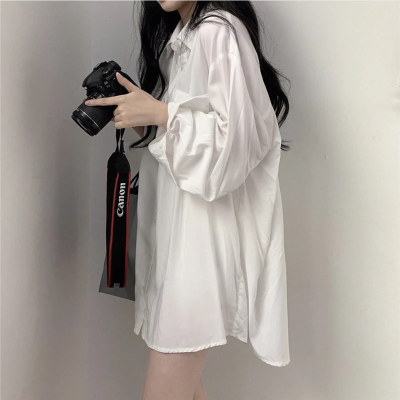 

Kimutomo Long Sleeve Blouse Women Turn-down Collar Solid Shirt Female Korea Chic Outwear Loose Fashion Spring Autumn 2021