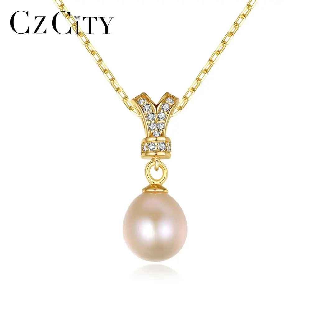 

CZCITY 925 Sterling Silver Pendant Necklace Natural Freshwater Pearls Exquisite Fine Jewelry for Women Wedding Dating FN-0213
