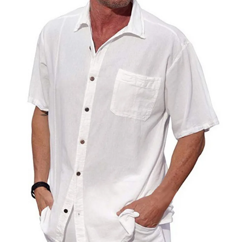 2019 мужская повседневная льняная рубашка белая с коротким рукавом крутая