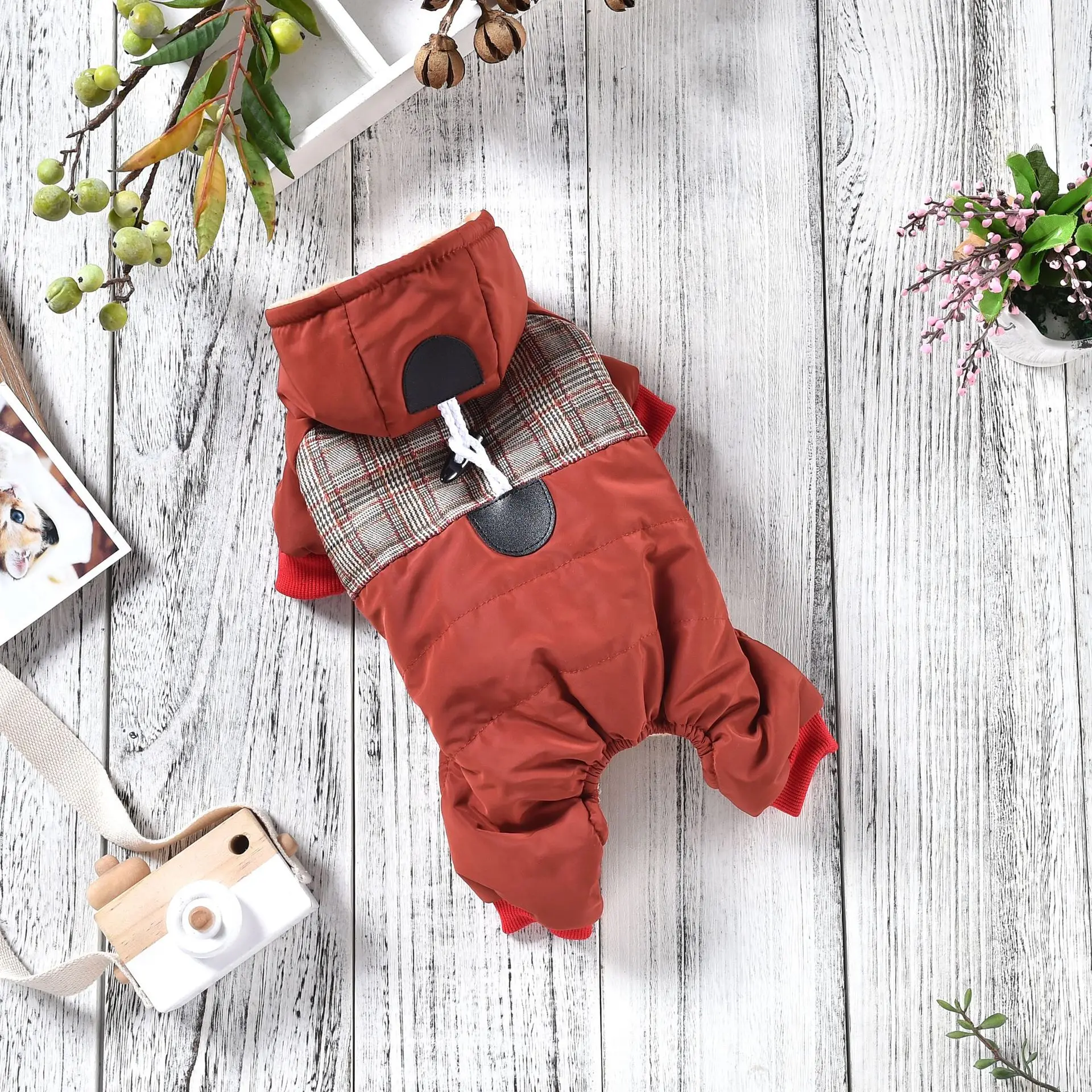 Клетчатая зимняя одежда для собак маленькая средняя утолщенная четырехногая