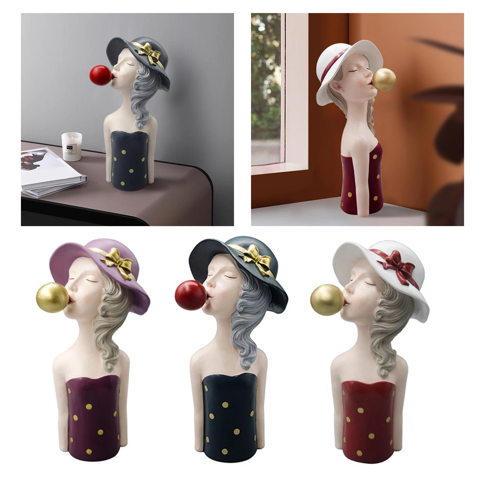 

Novelty Blowing Bubble Girl Statue Figurines Home Office Table Decor Gifts