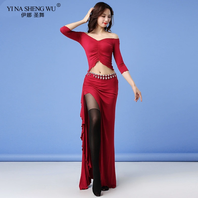 New Fashion Women Dance Clothes Belly Costume Set Stretchy Top Bellydance Dresses Outfit 2 Pieces Skirt | Тематическая одежда и