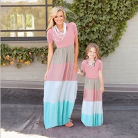 family matching outfits mother daughter long princess dress mommy and me short sleeve midi patchwork dresses family look