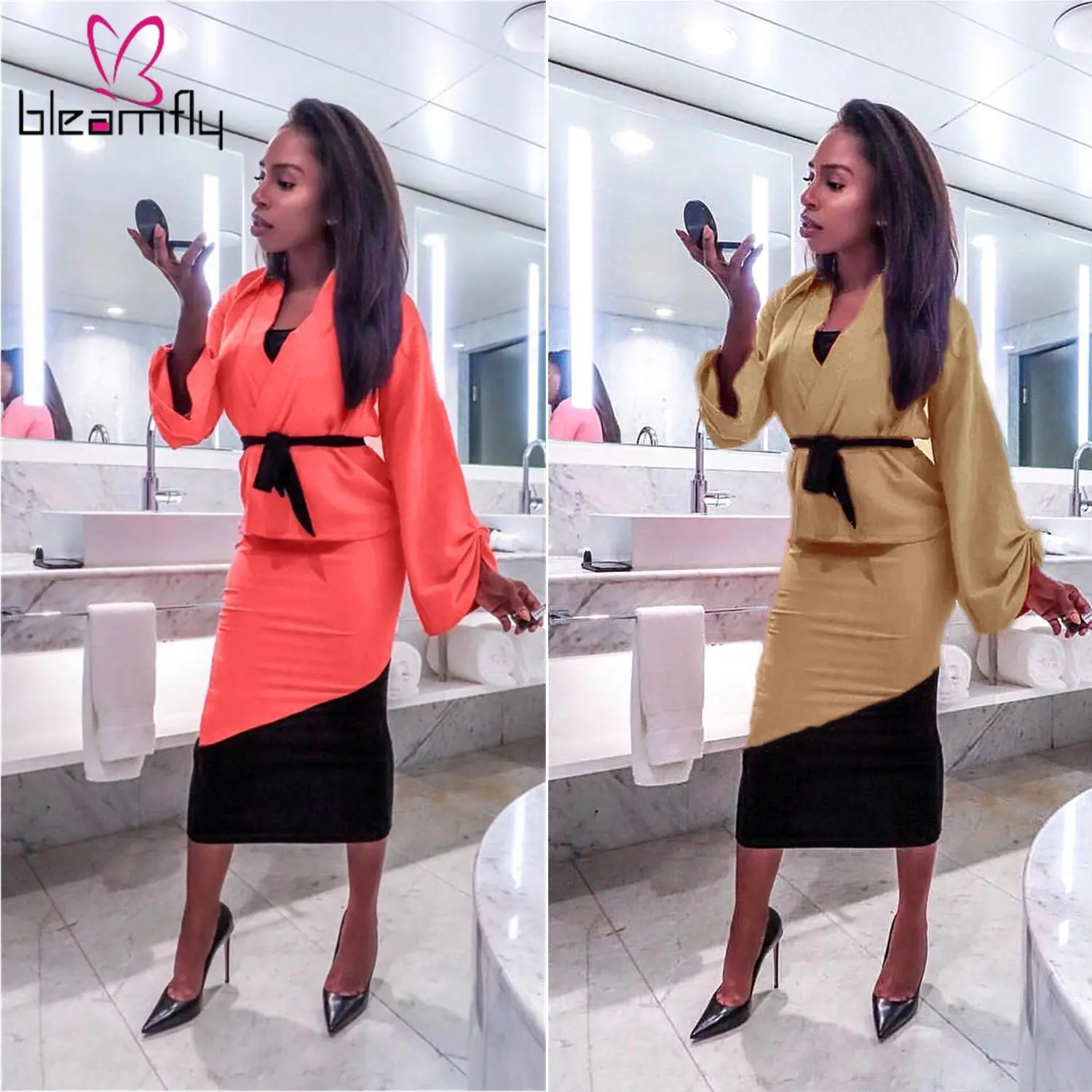 2019 осенний женский лоскутный комплект Кардиган с длинным рукавом облегающая