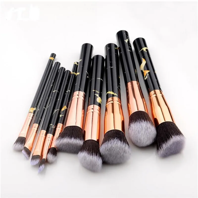 

SAIANTTH 10pcs Marble Eyeshadow Foundation Brush Professional Makeup Brushes Set Blush Powder Concealer eyeliner eyebrow Lip Kit