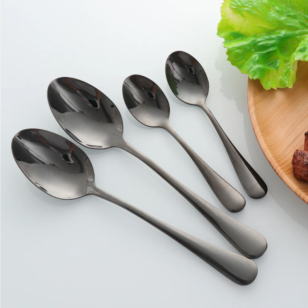 

24PCS/Set Stainless Steel Tableware Wooden Box Western Dinnerware Spoon Fork Cutlery Supplies (Black)