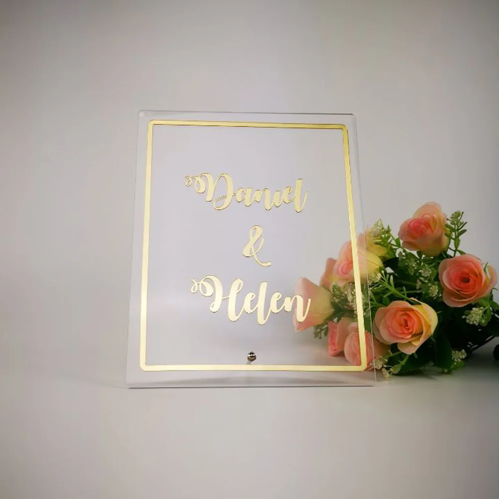 Индивидуальная акриловая зеркальная рамка для свадьбы имени невесты