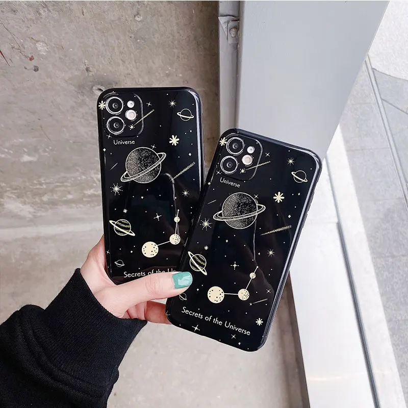 

Black Glossy Meteor Planet Soft Silicone Cell Phone Case For iPhone 12 Mini 11 Pro Max XS MAX X XR 8 7 6 Plus SE 2020 Back Cover