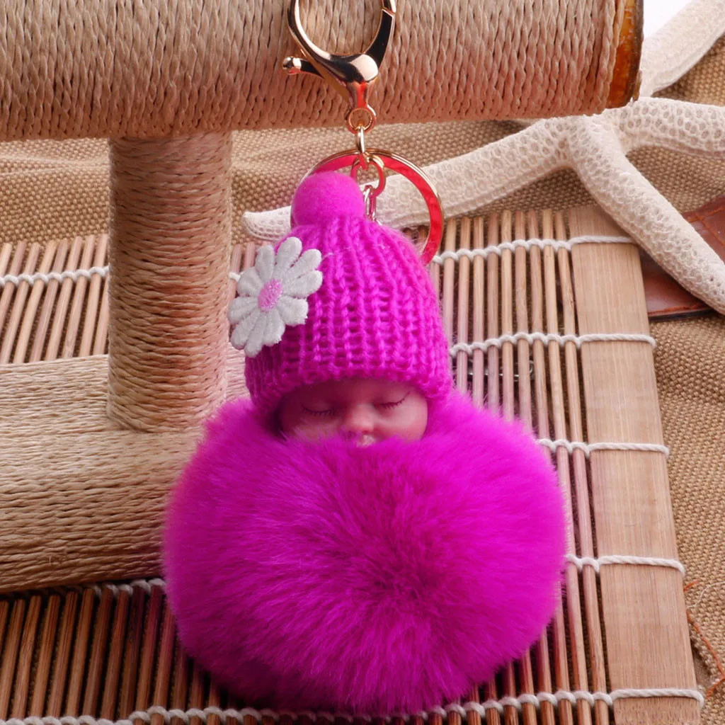 Hot Pink 20#1 шт милый спальный лоток для хранения пушистый помпон меховой брелок-плюшевая кукла брелок для ключей женская сумка для девочек кулон ювелирные изделия - Цвет: Hot Pink