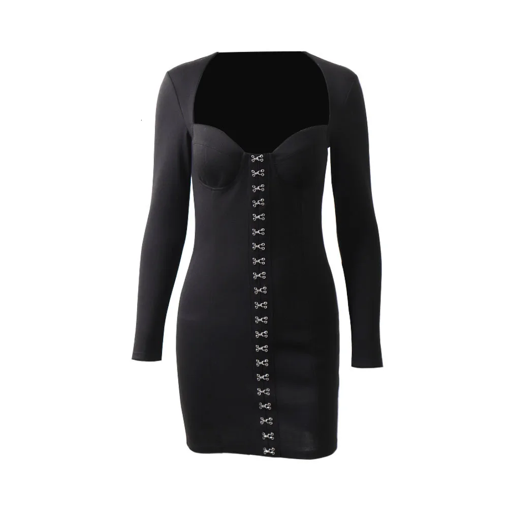 2019 черное платье с длинным рукавом сумка бедра короткое сексуальное для ночного