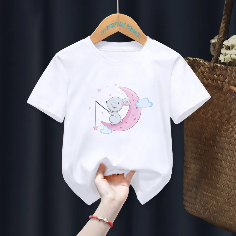 Camiseta para ni&ntilde;os y ni&ntilde;as, prenda de vestir, con estampado de dibujos animados, con conejo, de verano-1