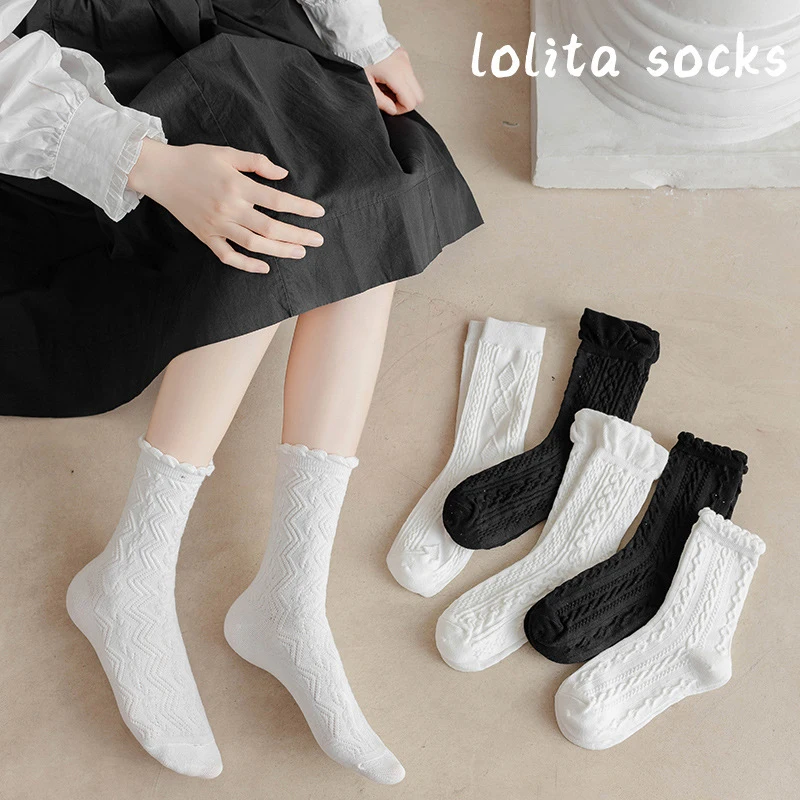 

lolita frilly socks white slouch meias striped cute kawaii japanese style medias women harajuku fashion cotton skarpetki sokken